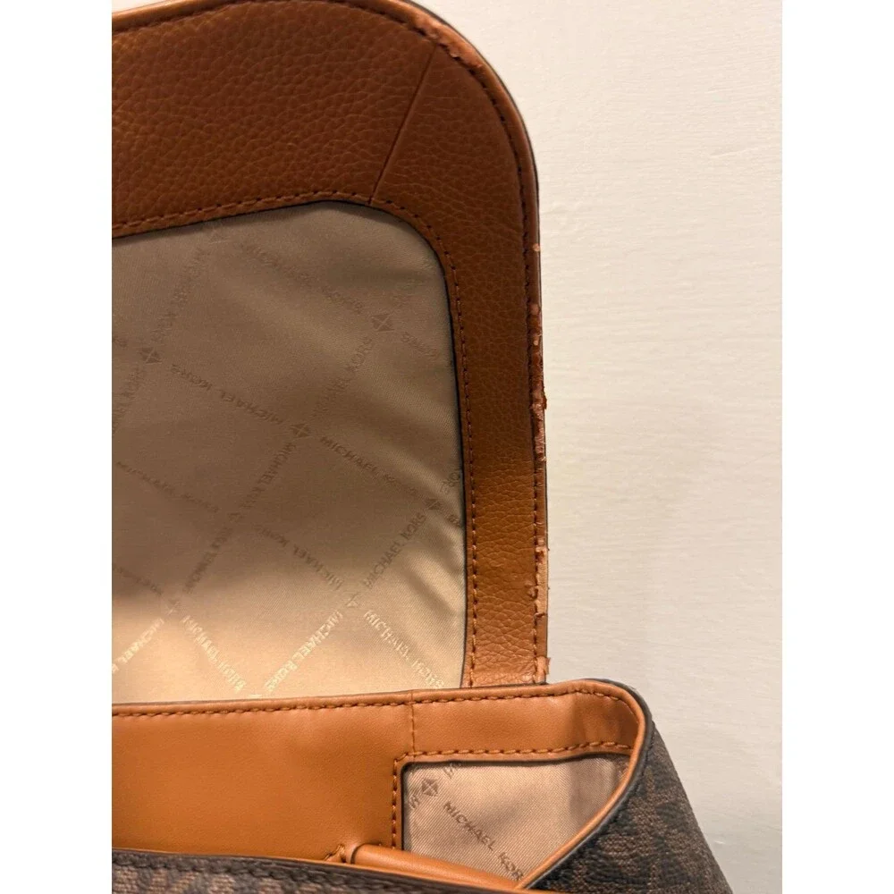 Michael Kors Abbey Signature MK Brown Leather Flap Backpack Rucksack
